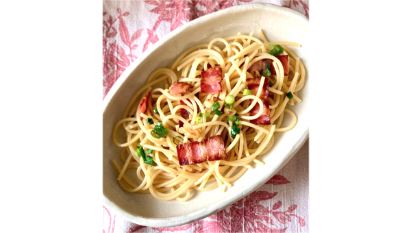 野蒜とベーコンのパスタ